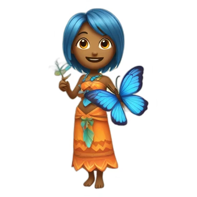 Cartoon Blue and orange girl tiki singing with butterfly and in the mike sticker