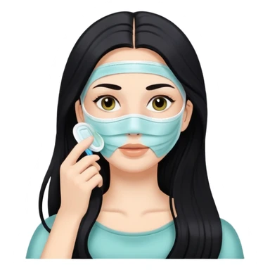 White girl with long black hair applying face mask, self care skincare routine sticker