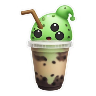 alien wearing a beanie with a bubble tea in its hand sticker