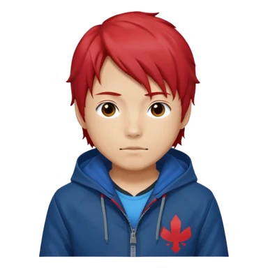 yuiji itadori jjk avec cheveux rouge veste bleu capuche rouge sticker