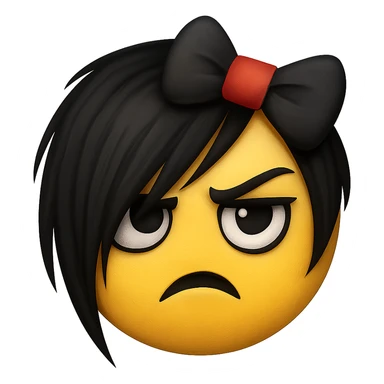 emo emoji, black and red bow, edgy and expressive, no background sticker