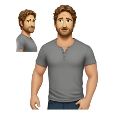 actor gerard butler cartoon wearing henley sticker
