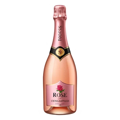 bottle of sparkling rose champagne tilted up and to the right, no glass sticker