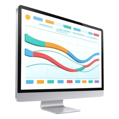 Animation and motion design. A computer screen with an animation timeline, moving frames. Сartoon or animated scene on the screen. Include motion design elements like flowing lines, curves, or rotating objects. Modern, creative colors. No emojis or smiley faces. Transparent background. sticker