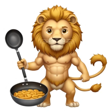 Lion holding frying pan sticker
