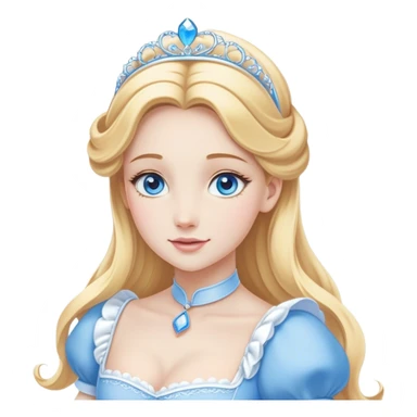 Cinematic Elegant Cinderella Portrait Emoji, Graceful and poised in her classic maid attire, golden locks cascading softly, bright blue eyes full of hope, a gentle glow of kindness and determination, delicate and humble yet undeniably beautiful, evoking the moment before her magical transformation, pure enchantment in her gaze! sticker
