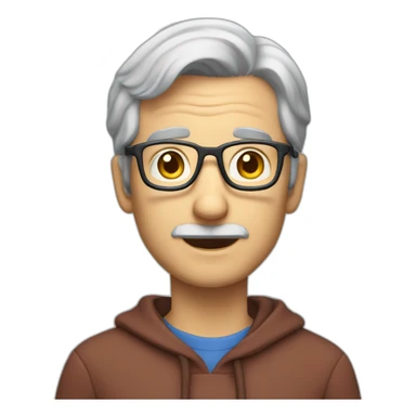 professor with short grey hair and no beard an wearing a blue hoodie olds a book in his hand sticker