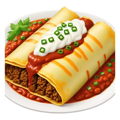 Pile of Green rice and Beef enchiladas with red sauce sticker