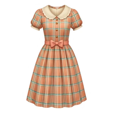 Cottagecore style ultra realistic highly detailed with vintage material, cottagecore soft colored plaid dress. No human figures, no emoji icons, no emoji faces. Isolated, dress sticker