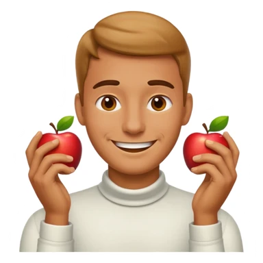 Apple emoji man smiling with hands on his neck sticker