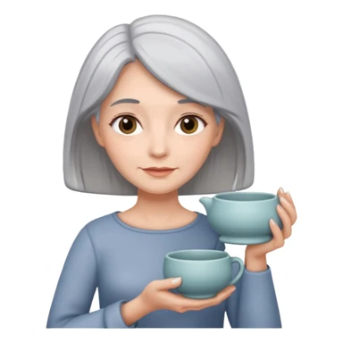 Woman with grey hair with ceramics sticker