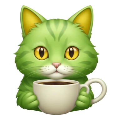 green cat with coffee sticker