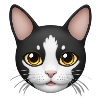 El gato presenta una división en su rostro con la mitad izquierda de color negro y la mitad derecha de color blanco, además de una mancha negra ubicada debajo de la nariz sticker