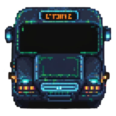 futuristic electric city bus with glowing lights, pixel art style sticker