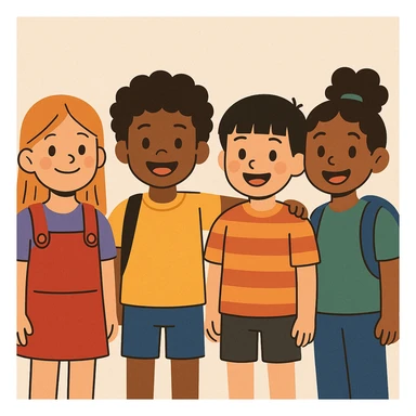 flat toon style diverse group of kids sticker