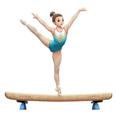 A gymnast performing a flawless routine on the balance beam, showcasing strength and grace. The scene captures the precise, elegant movement with perfect balance and form. The background features a gymnastics arena with vibrant lighting and cheering crowds, emphasizing athleticism and poise. sticker