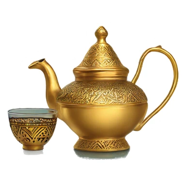 Morrocan gold tea pot with moroccan Zelig glass of tea sticker