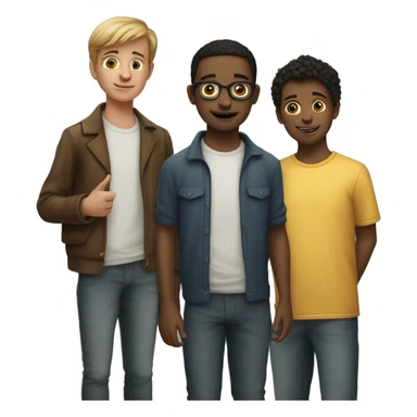 two twin brother standing net to eacher other and  heir oder brother standing behind them sticker