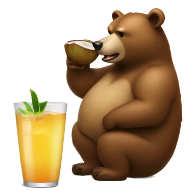 bear sipping juice out of a coconut sticker