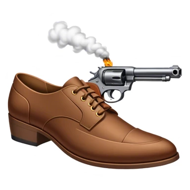 a gun shooting a shoe. point gun down. smoking hole in shoe.  sticker