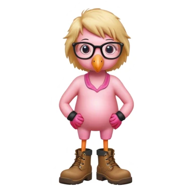 Flamingo with work boots and bushy blond hair and eye glasses sticker