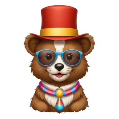 a sunglasses animal with circus hat and shirt sticker
