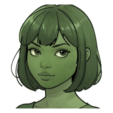 a girl with medium black layer hair with french bang sticker