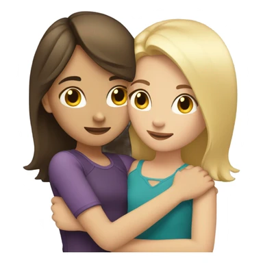 Brunette Girl hugs blonde girl both are caucasian sticker