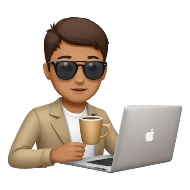 cool man in sunglasses with a laptop and coffee sticker