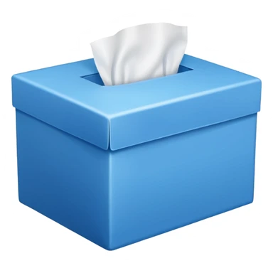 blue box with tissue emoji." It’s a simple design featuring a blue rectangular box with a single white tissue protruding from the top, often used to represent tissues, colds, or emotional moments like crying. sticker