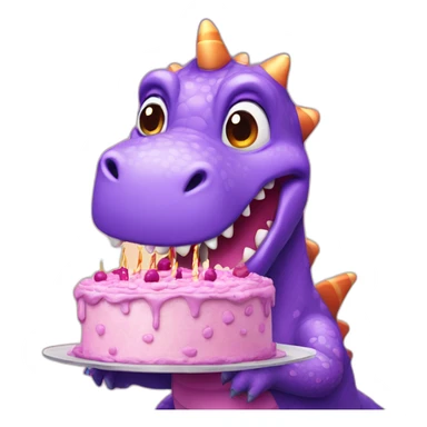 Purple dinosaur having a birthday cake sticker