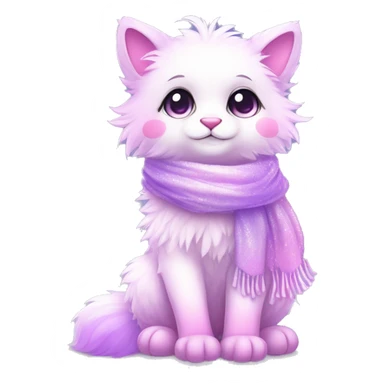 Edgy Kawaii cute gorgeous colorful sparkly bright light pastel lilac-pink-white-gradient fantasy ethereal fluffy fursona animal creature with a cute scarf full body sticker