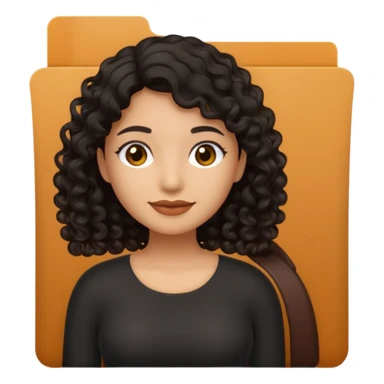 A **simple emoji-style icon** of a **black transparent plastic folder**, sleek and minimal, with **rounded corners**, subtle translucency, soft shading, and a **small logo of a dark canela-skinned latina with curly black hair** on the front.
 sticker