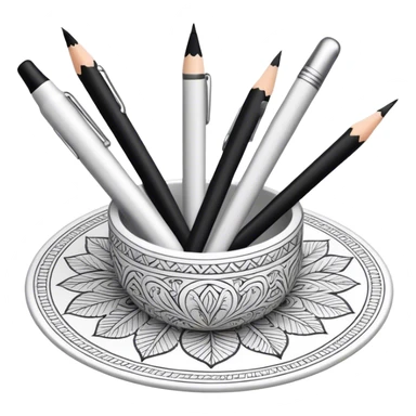 Artistic graphics, detailed linework, monochrome or soft colors, traditional tools like pencils, ink pens, erasers, intricate patterns, minimalistic style, clean lines, no extra details, on a white background. sticker