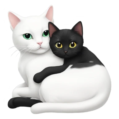 white cat cuddling with a blackish cat sticker