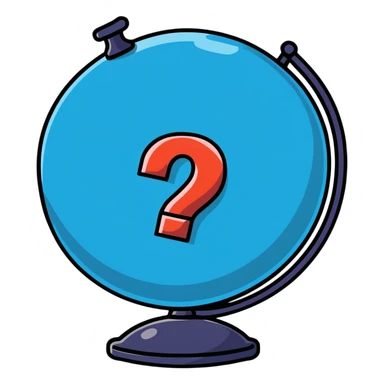 sticker style globe with a quiz question mark sticker