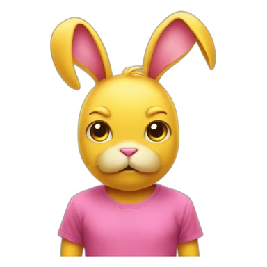 Pink rabbit frowning, wears yellow teeshirt sticker
