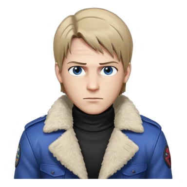 Leon Kennedy from resident evil 4 remake in sheepskin coat and black t-shirt blue eyes clean-shaved sticker
