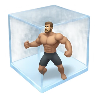 man abs inside a glass cube isometric view sticker