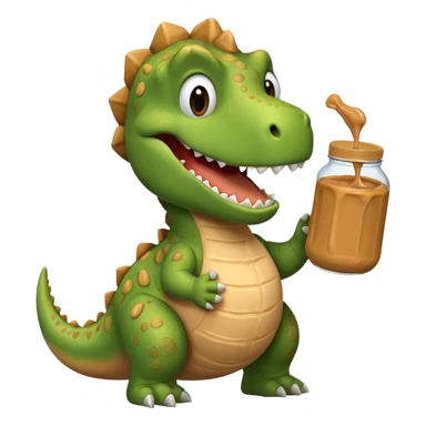 a dinosaur holding a jar of peanut butter, emoji style sticker