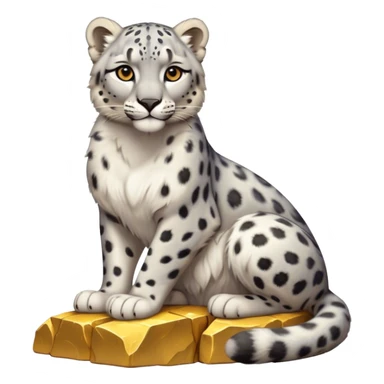 photorealistic snow leopard symbol of Kazakhstan sitting on pile of gold sticker