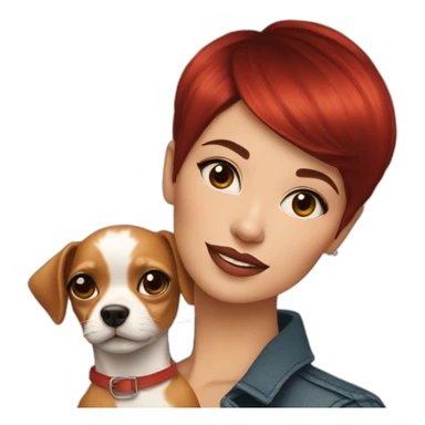 red pixie cut beautiful woman with chihuahua sticker