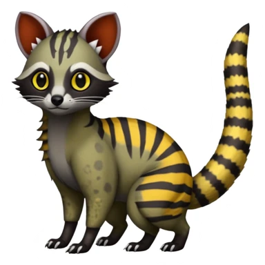 Rare warm-colored exotic edgy epic aesthetic gloomy spooky dark modern colorful cyber-Genet-Trico-Civet-species-Fakemon-hybrid-creature, with beautiful intricate markings, full body sticker