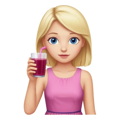 blonde girl with blue eyes in a pink dress drinking elderberry juice sticker
