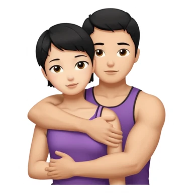 buff korean Man black hair hugging girl with black pixie cut  sticker