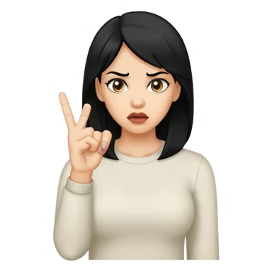 Light skin woman with black hair throwing up the middle finger looking suspicious  sticker