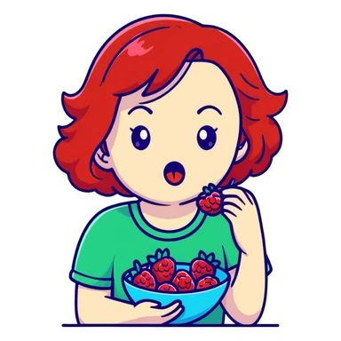 redhead girl with a displeased face eating raspberries sticker