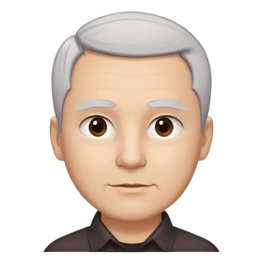 Head and shoulders portrait of Puerto Rican actor René Monclova. Round face with light skin tone. Short gray/white hair with receding hairline. Expressive dark brown eyes, thick eyebrows. Clean-shaven. Slight smile. Wearing a dark collared shirt. sticker