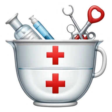An icon featuring The Hygeia Vessel, a red cross, symbolizing medicine. The design includes medical tools and symbols, representing healthcare, diagnosis, and healing practices. Transparent background highlights the profession and study of medicine. sticker