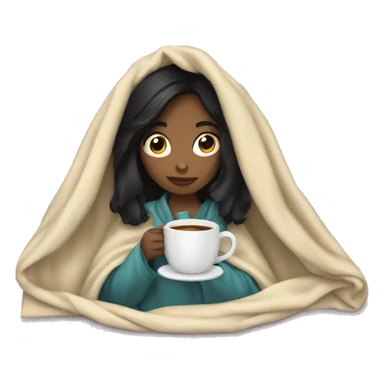 girl with black hair inside a blanket sipping coffee sticker